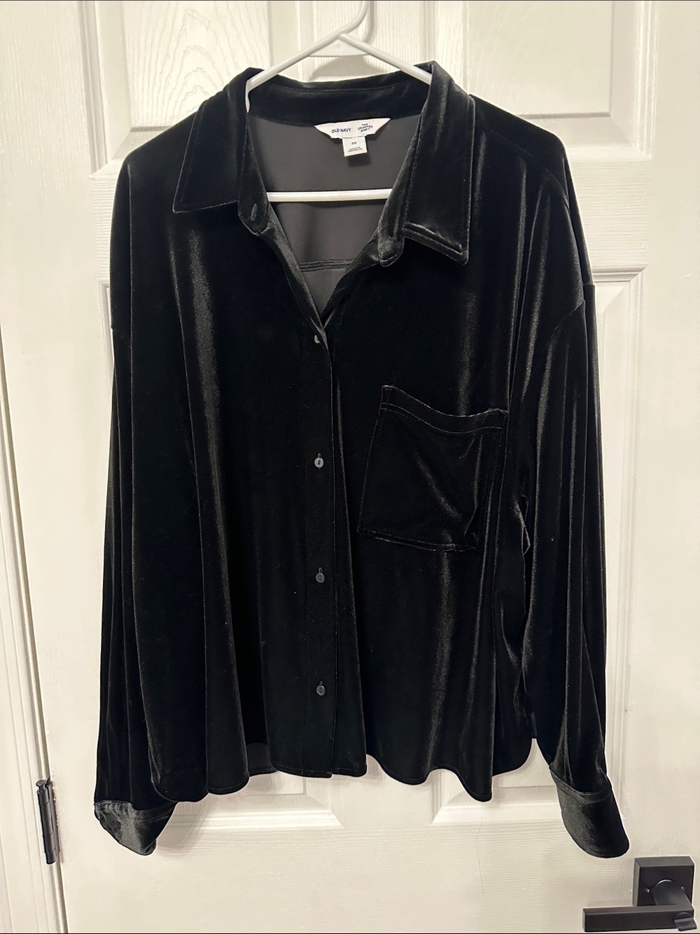 Plus Cropped Black Velvet Button-Down Shirt worn once